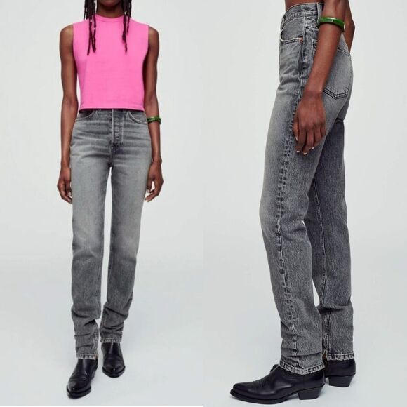 NWT RE/DONE Super High Drainpipe Midnight Ash Denim Jeans Size 24 - Picture 1 of 12